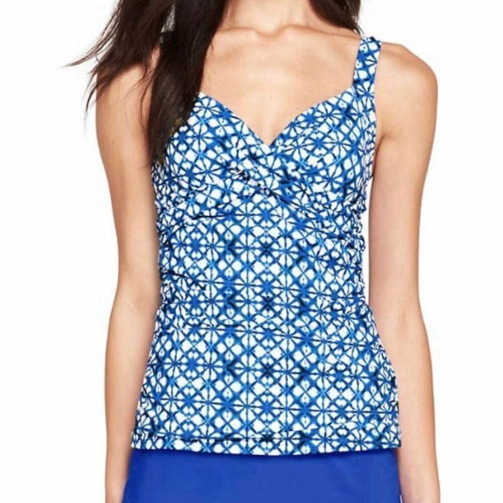 Lands' End Size 4 Underwire Wrap Tankini Bikini Top Blue White